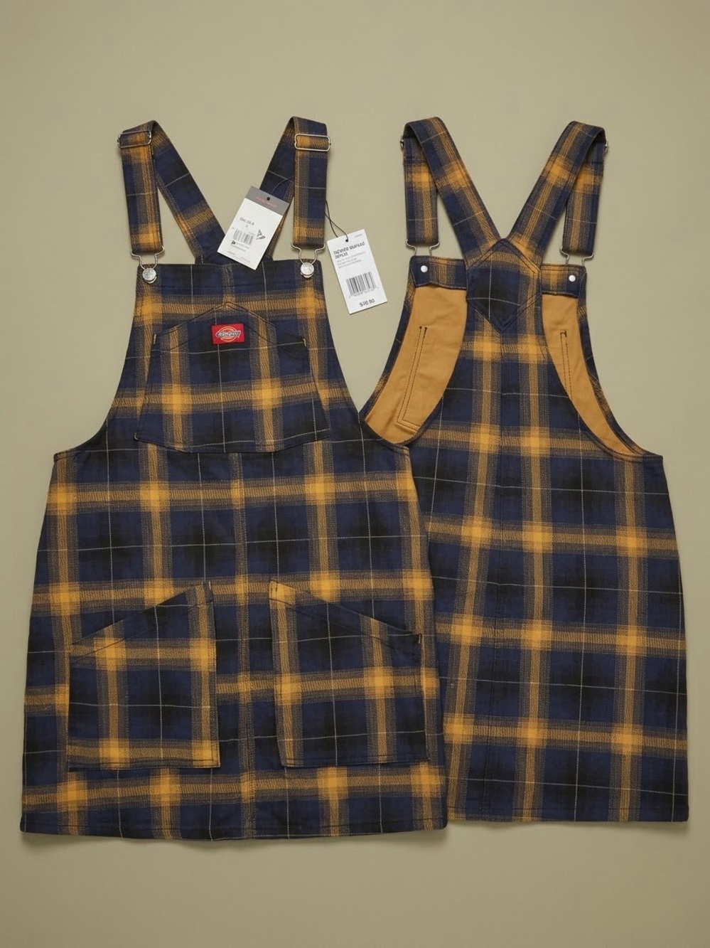 Dickies Plaid Overall Jumper in Navy and Mustard
